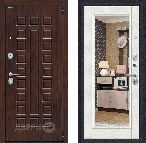 Входная металлическая Дверь Bravo Оптим Урбан с зеркалом Bianco Veralinga в Котельниках