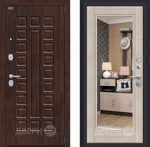 Входная металлическая Дверь Bravo Оптим Урбан с зеркалом Cappuccino Veralinga в Котельниках