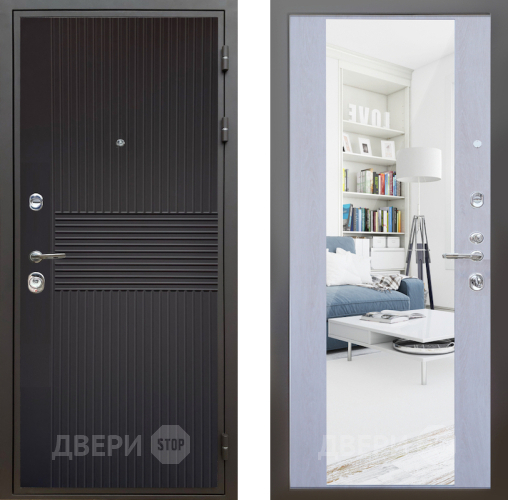 Входная металлическая Дверь Шелтер (SHELTER) Комфорт Черная шагрень 12 с зеркалом Дуб филадельфия крем в Котельниках