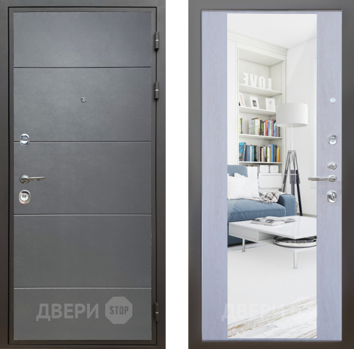 Входная металлическая Дверь Шелтер (SHELTER) Комфорт Лофт графит 12 с зеркалом Дуб филадельфия крем в Котельниках