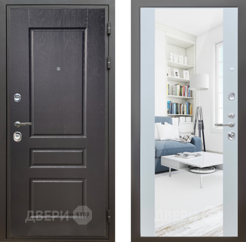 Входная металлическая Дверь Шелтер (SHELTER) Комфорт Дуб английский 13 с зеркалом Белый матовый в Котельниках