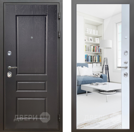 Входная металлическая Дверь Шелтер (SHELTER) Комфорт Дуб английский 14 с зеркалом Белый матовый в Котельниках