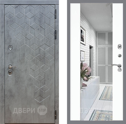 Входная металлическая Дверь Стоп БЕТОН Зеркало СБ-16 Силк Сноу в Котельниках