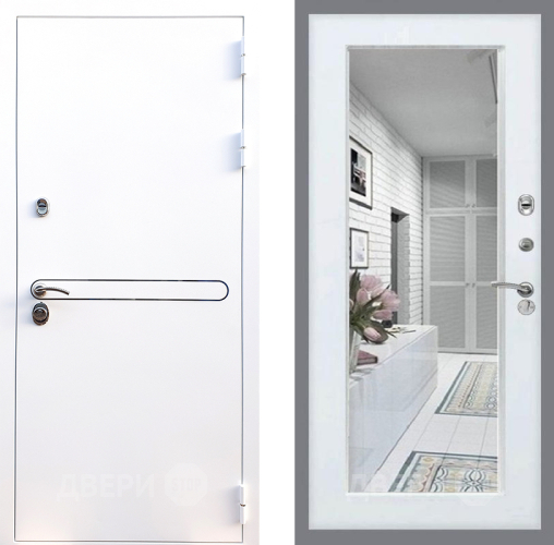 Входная металлическая Дверь Стоп Лайн Вайт Зеркало Белый ясень в Котельниках