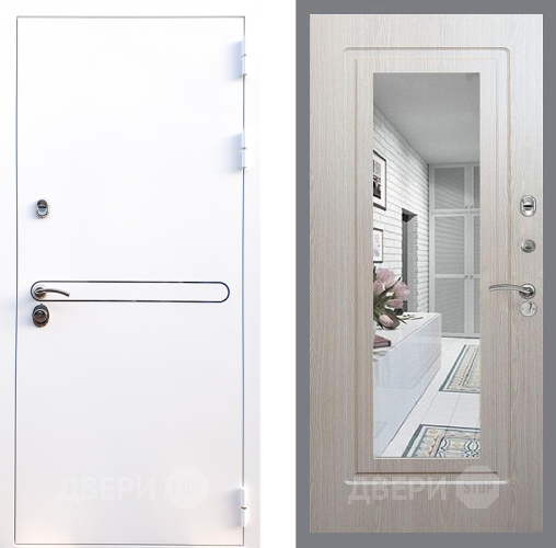 Входная металлическая Дверь Стоп Лайн Вайт Зеркало ФЛ-120 Беленый дуб в Котельниках