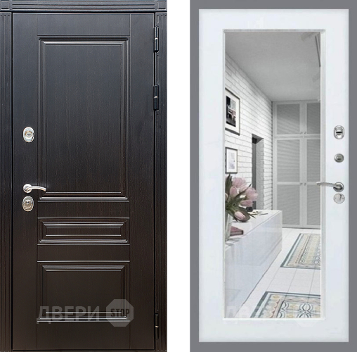 Входная металлическая Дверь Стоп МЕГАПОЛИС Зеркало Белый ясень в Котельниках