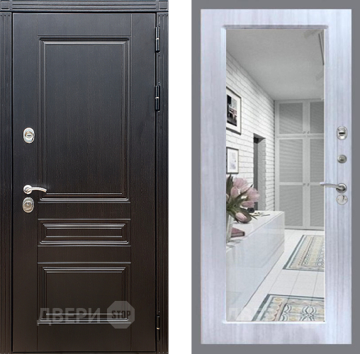 Входная металлическая Дверь Стоп МЕГАПОЛИС Зеркало Сандал белый в Котельниках