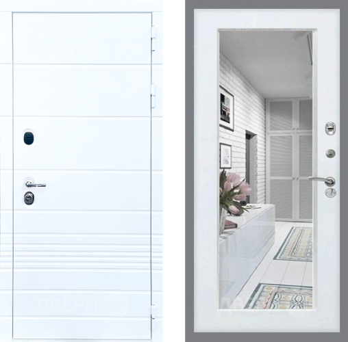 Входная металлическая Дверь Стоп ТРЕНДО Зеркало Белый ясень в Котельниках