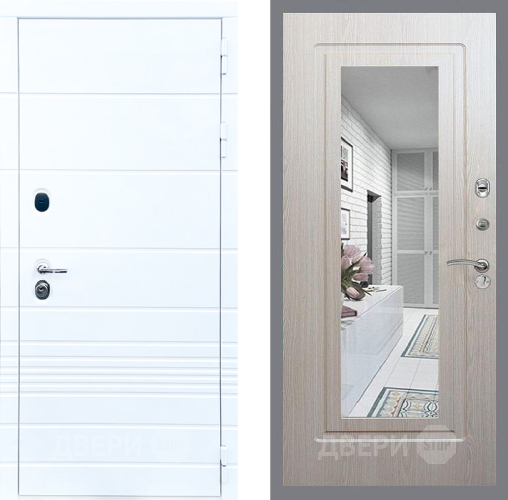 Входная металлическая Дверь Стоп ТРЕНДО Зеркало ФЛ-120 Беленый дуб в Котельниках