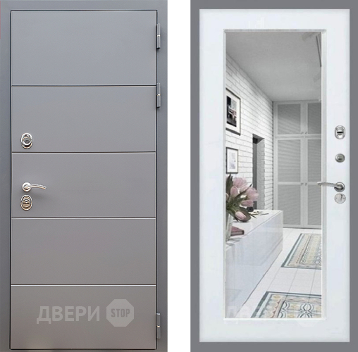 Входная металлическая Дверь Стоп АРТ ГРАФИТ Зеркало Белый ясень в Котельниках