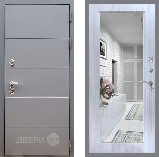 Входная металлическая Дверь Стоп АРТ ГРАФИТ Зеркало Сандал белый в Котельниках