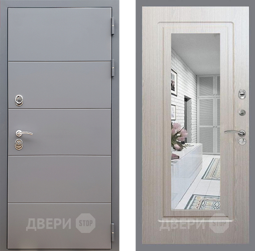 Входная металлическая Дверь Стоп АРТ ГРАФИТ Зеркало ФЛ-120 Беленый дуб в Котельниках