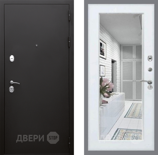 Входная металлическая Дверь Стоп КЛАССИК Шагрень Зеркало Белый ясень в Котельниках