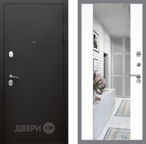 Входная металлическая Дверь Стоп КЛАССИК Шагрень Зеркало СБ-16 Силк Сноу в Котельниках