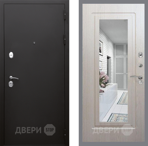 Входная металлическая Дверь Стоп КЛАССИК Шагрень Зеркало ФЛ-120 Беленый дуб в Котельниках