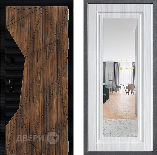 Входная металлическая Дверь Дверной континент ДК-11 ФЛЗ Зеркало Сандал белый в Котельниках