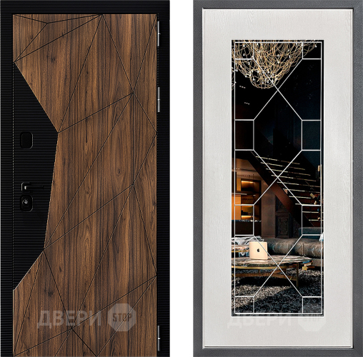 Входная металлическая Дверь Дверной континент ДК-11 ФЛ-Тиффани Зеркало Белое дерево в Котельниках
