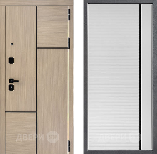 Входная металлическая Дверь Дверной континент ДК-14 ФЛ-757 Черное Стекло Софт милк в Котельниках