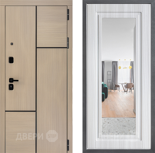 Входная металлическая Дверь Дверной континент ДК-14 ФЛЗ Зеркало Сандал белый в Котельниках