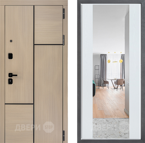 Входная металлическая Дверь Дверной континент ДК-14 ФЛЗ-1 Зеркало Белое дерево в Котельниках