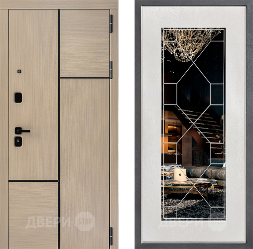 Входная металлическая Дверь Дверной континент ДК-14 ФЛ-Тиффани Зеркало Белое дерево в Котельниках