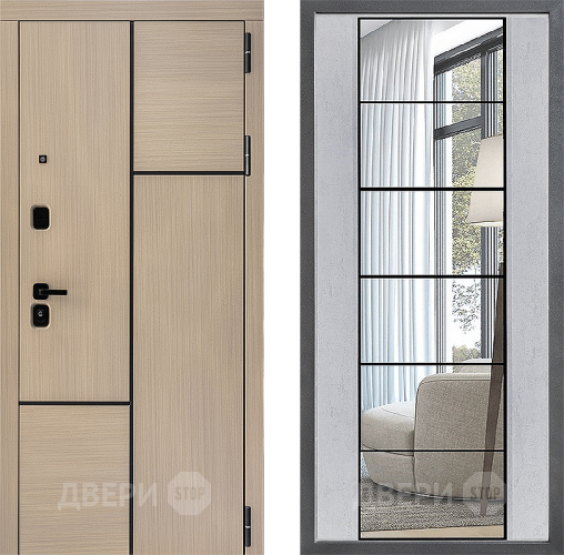 Входная металлическая Дверь Дверной континент ДК-14 ФЛЗ-2 Зеркало Бетон светлый в Котельниках