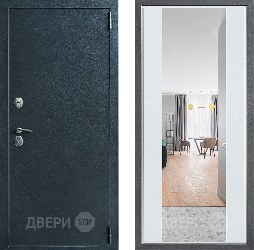 Входная металлическая Дверь Дверной континент ДК-70 Дизайн ФЛЗ-1 Зеркало Белое дерево в Котельниках