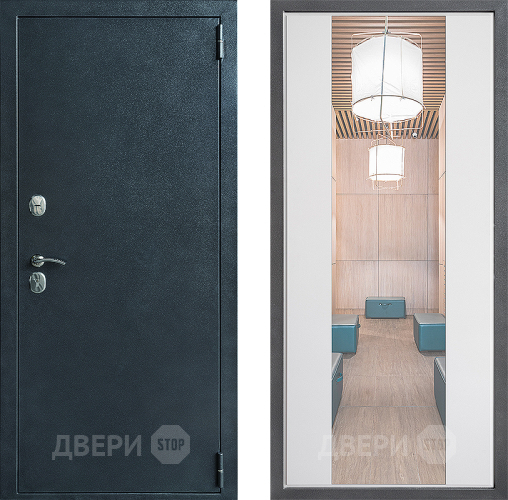 Входная металлическая Дверь Дверной континент ДК-70 Дизайн ФЛЗ-1 Зеркало Белый софт в Котельниках