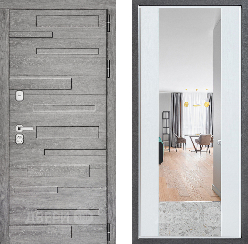 Входная металлическая Дверь Дверной континент ДК-10 ФЛЗ-1 Зеркало Белое дерево в Котельниках