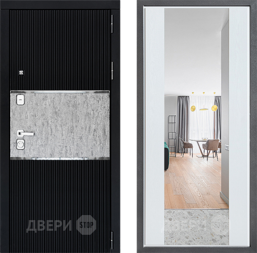 Входная металлическая Дверь Дверной континент ДК-13 ФЛЗ-1 Зеркало Белое дерево в Котельниках