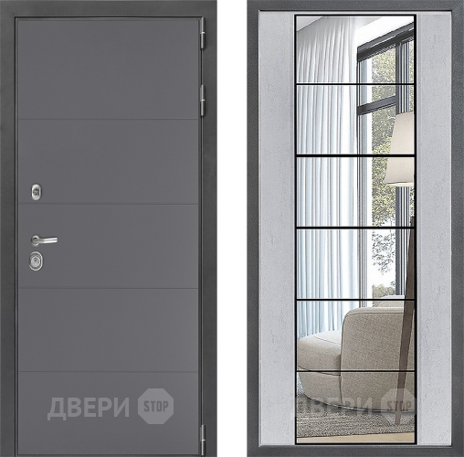 Входная металлическая Дверь Дверной континент ДК-3/649 ФЛЗ-2 Зеркало Бетон светлый в Котельниках