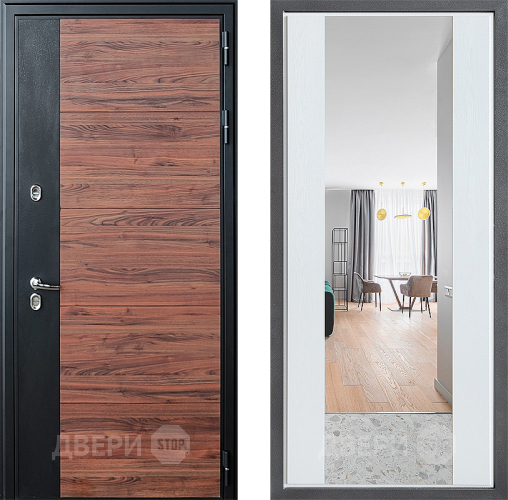 Входная металлическая Дверь Дверной континент ДК-15 Красное Дерево ТЕРМО ФЛЗ-1 Зеркало Белое дерево в Котельниках