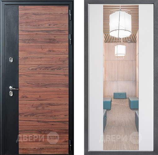 Входная металлическая Дверь Дверной континент ДК-15 Красное Дерево ТЕРМО ФЛЗ-1 Зеркало Белый софт в Котельниках