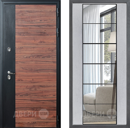 Входная металлическая Дверь Дверной континент ДК-15 Красное Дерево ТЕРМО ФЛЗ-2 Зеркало Бетон светлый в Котельниках