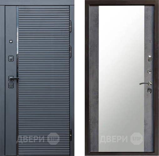 Входная металлическая Дверь Престиж Черная Линия Зеркало Бетон темный в Котельниках