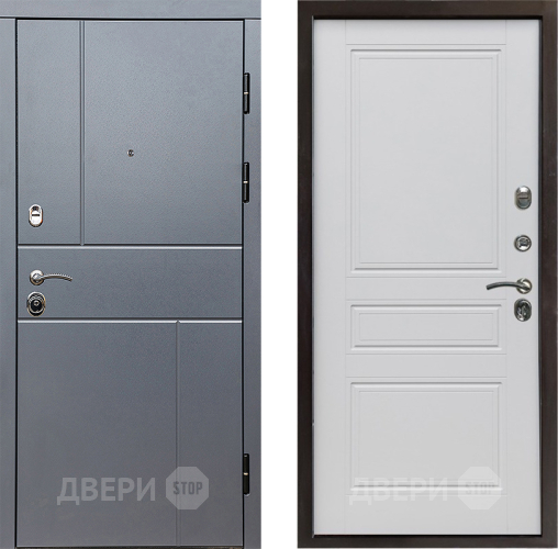 Входная металлическая Дверь Престиж Горизонт Грэй Классика Белый матовый в Котельниках