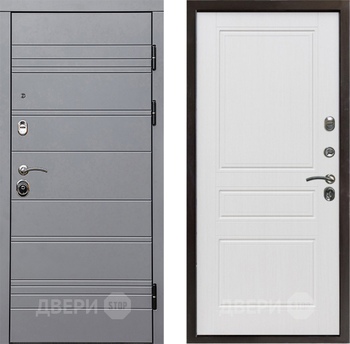 Входная металлическая Дверь Престиж Линия Грэй Классика Белое дерево в Котельниках