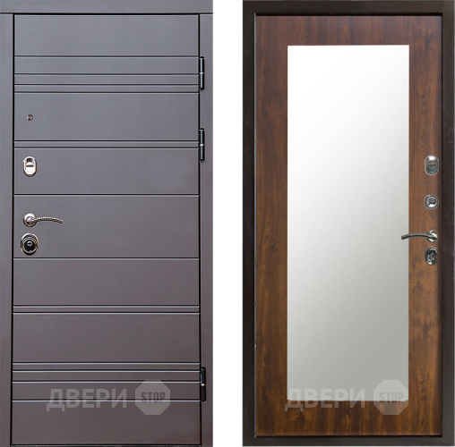Входная металлическая Дверь Престиж Линия Браун Зеркло Пастораль Дуб в Котельниках