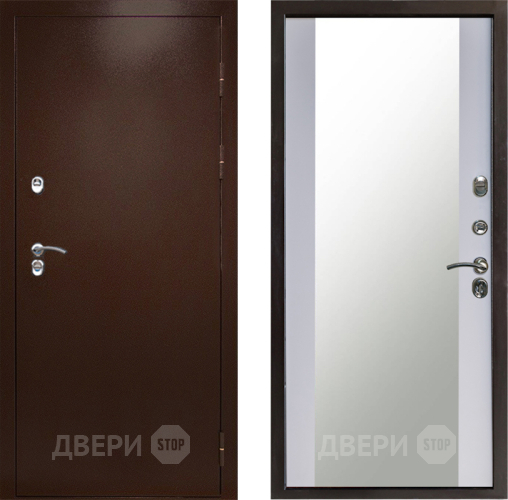 Входная металлическая Дверь Престиж TERMO с терморазрывом Снегирь Медь Зеркало Белый софт в Котельниках