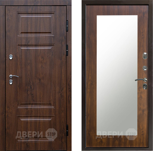 Входная металлическая Дверь Престиж TERMO с терморазрывом Премиум Орех Зеркало пастораль Дуб в Котельниках