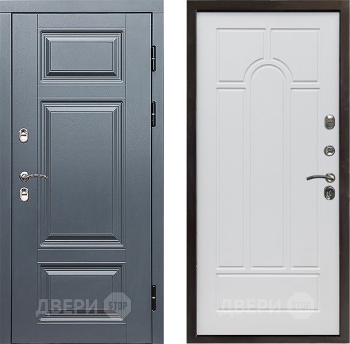 Входная металлическая Дверь Престиж TERMO с терморазрывом Премиум Грэй Арка Белое дерево в Котельниках