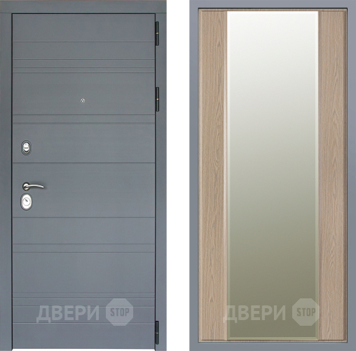 Дверь Заводские двери Лира Софт графит Зеркало Макси Беленый дуб в Котельниках