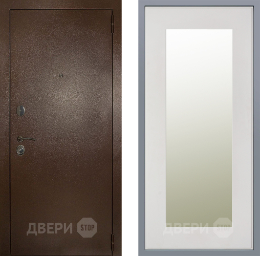 Дверь Заводские двери Эталон 3к антик медь Зеркало Модерн Белый софт в Котельниках
