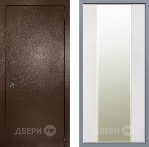 Дверь Заводские двери Эталон 3к антик медь Зеркало Макси Белый матовый в Котельниках