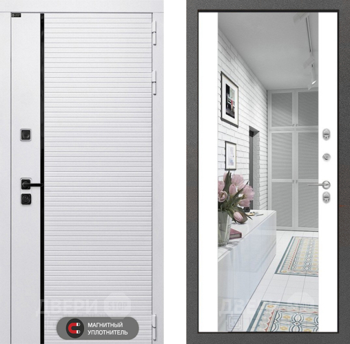 Входная металлическая Дверь Лабиринт (LABIRINT) Royal Зеркало Максимум Белый софт в Котельниках