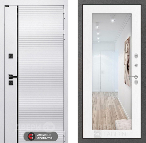 Входная металлическая Дверь Лабиринт (LABIRINT) Royal Зеркало 18 Белое дерево в Котельниках