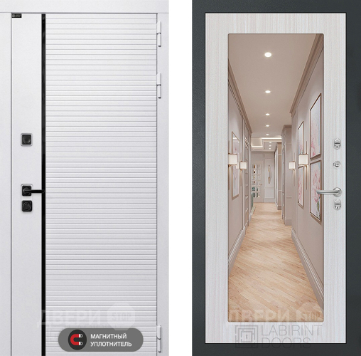 Входная металлическая Дверь Лабиринт (LABIRINT) Royal Зеркало 18 Сандал белый в Котельниках