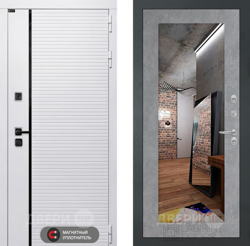 Входная металлическая Дверь Лабиринт (LABIRINT) Royal Зеркало 18 Бетон светлый в Котельниках