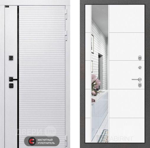Входная металлическая Дверь Лабиринт (LABIRINT) Royal Зеркало 19 Белый софт в Котельниках