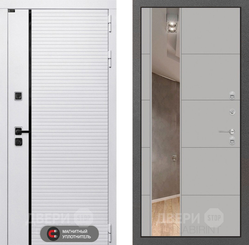 Входная металлическая Дверь Лабиринт (LABIRINT) Royal Зеркало 19 Грей софт в Котельниках